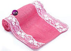 VDS Pack of 20, Burlap Table Runner with White Lace Edge, 100% Natural Jute Rustic Hessian Table Cloth Centerpiece for Wedding Birthday Party Banquet Table Decoration (Size 12X108 Inch)(Pink) - Image 3