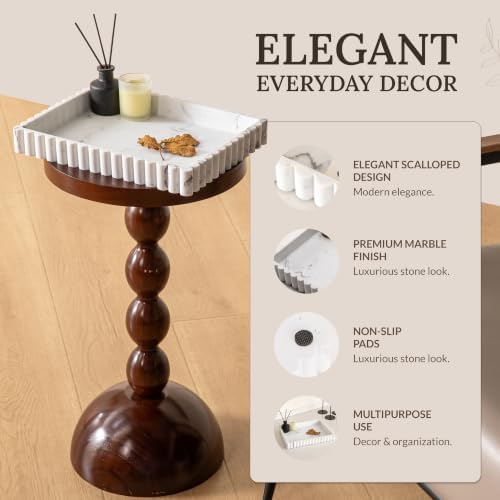 12" White Resin Decorative Tray, Home Decor for Coffee Table - Image 3