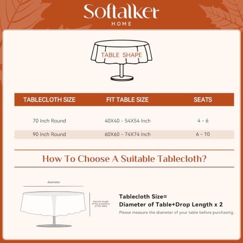 Softalker Fall Jacquard Round Tablecloth, 90 Inch Burnt Orange - Image 7