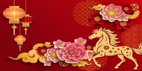 AOFOTO 15x8ft Happy Chinese New Year Backdrop China Spring Festival Lunar Year of The Horse Decoration Banner Paper Cut Flowers CNY Lanterns 2026 Background Party Supplies Photoshoot Studio Props by AOFOTO