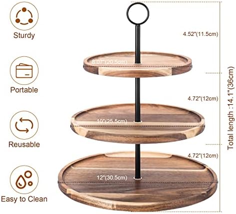 3 Tier Cupcake Stand, Large Wood Tiered Serving Tray Cupcake Tower, Serving Stand Display Dessert Cookie Candy Buffet Holder for Home Tea Party, Wedding, Farmhouse, Kitchen Decor - Image 3