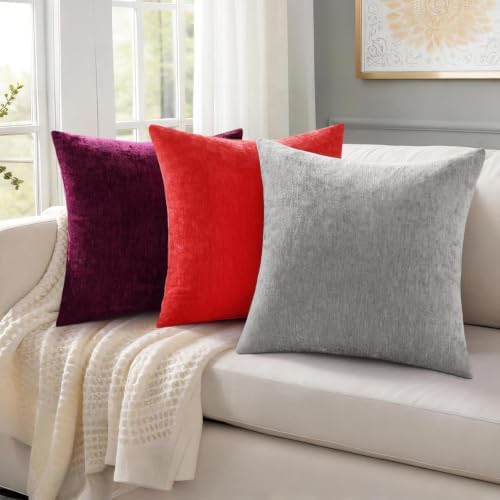decorUhome Soft Chenille Grey Throw Pillow Covers 26X26 Set of 2 - Image 5