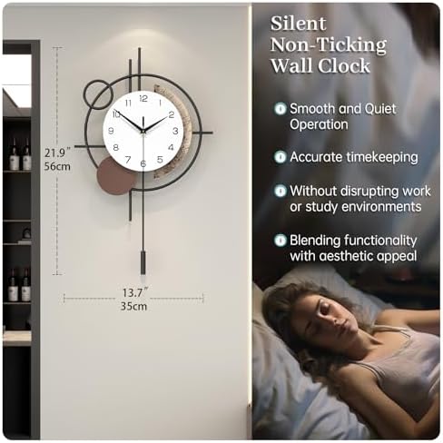 Wall Clock Decorative Modern Wall Clocks with Pendulum Silent - Image 4