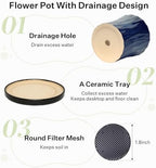 10 Inch Ceramic Planters with Drainage Hole and Saucer,Indoor Outdoor Large Flower Pots, Garden Pot for Plant Lovers (Blue) - Image 4