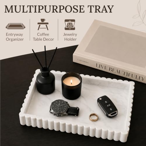 12" White Resin Decorative Tray, Home Decor for Coffee Table - Image 6