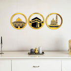 iwa concept Set of Masjid Al Aqsa, Masjid Al-Haram & Masjid An-Nabawi Islamic Wall Art | Wooden Acrylic Kaaba Wall Decor | Ramadan Decoration | Muslim Gift | (Small, Gold) by iwaconcept