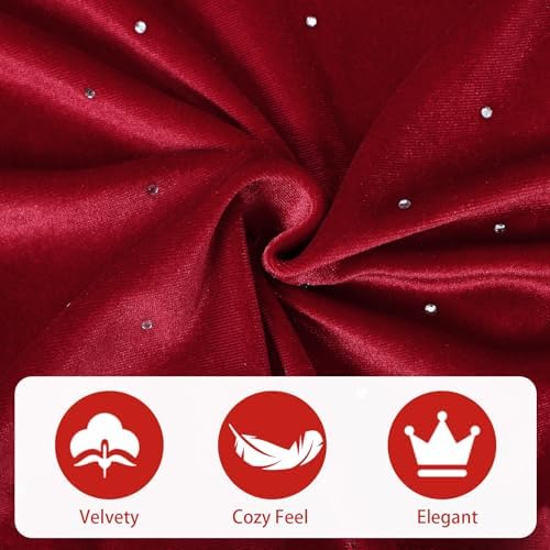Halloscume 48" Christmas Tree Skirt Velvet Plush,Burgundy Red,Diamonds - Image 2