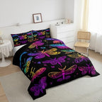 Butterfly Bedding Set, Trippy Ombre Dragonfly Comforter Set for Kids Girls Teens, Gradient Rainbow Butterflies Bedding Comforter Sets, Psychedelic Colorful Moth Quilt Halloween Bedroom Decor, Queen - Image 5