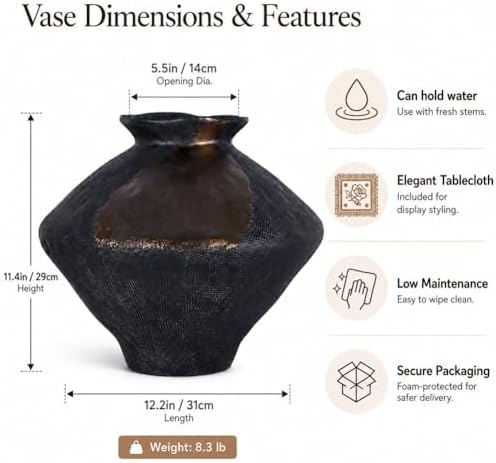 Wabi Sabi Rusty Vintage Vase, 11.4" Tall Wabi Sabi Decor Rustic Farmhouse Pottery Vase for Centerpiece, Textured Pottery Flower Vases for Home Decor, Table, Living Room, Bathroom, Kitchen (11.4 in) - Image 2