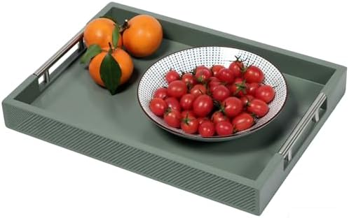 Serving Tray with Polished Metal Handles, 16.5''x12'' Rectangle Coffee Table Tray, Modern Decorative Tray, Large Ottoman Tray, Perfect for Storage and Display (Grey) - Image 4
