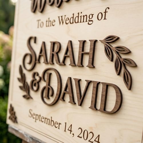 Personalized Bright Botanical Wedding Welcome Sign - Custom 3D Wood Airy Ceremony Entrance & Reception Board for Modern Boho, Garden or Scandinavian Venue - Multiple Sizes - Image 2