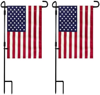TOPFLAGS Garden Flag Stand with American Flag Garden Flag Metal Yard Flag Holder Pole Stake Small Flag Stands for Garden Flags 12 x 18 with Clips and Stopper 2 Pack by Topflags