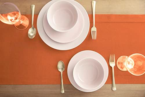 Solino Home Cotton Linen Dining Table Runner Pumpkin Hemstitch, 14 x 120 in - Image 3