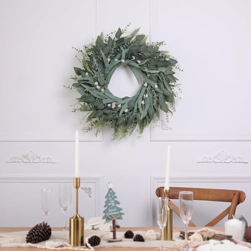 26" Large Artificial Eucalyptus Wreath with Seeds for Front Door(Green) - Image 6