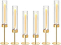Metal & Acrylic Taper Candle Holders with Ribbed Design - Hurricane Clear Cylinder Candelabra for Wedding, Christmas, Party, Dining Table Centerpiece Decor (Gold, Set of 6) by KOLNLALA