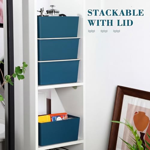 Menkxi 4 Pcs Storage Bins with Lids, Blue, Large - Image 5