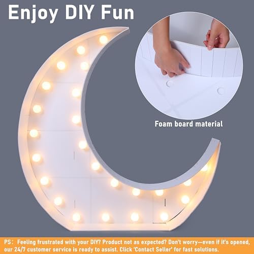 Maxcheck 4FT Moon Marquee Sign Decor Large Light up Moon Lights with Bulb Light String Foam Marquee for Valentine's Eid Birthday Engagement Baby Shower Party Decorations - Image 3