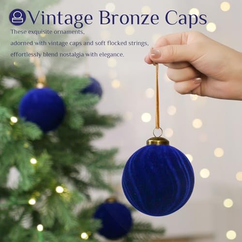 XmasExp 36PCS Velvet Christmas Ornaments Set Mixed Flocked Balls Ornaments Shatterproof Christmas Tree Decorations for Holiday,Party,Home（Navy Blue） - Image 2