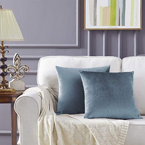 GIGIZAZA Decorative Throw Pillow Covers 18 x 18,Grey Blue Soft Pillow Covers Velvet,Set of 4 Decor Square Cushion Covers - Image 2
