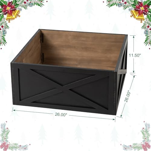 Glitzhome Christmas Tree Collar, 26" L Washed Black Wooden Tree Collar Tree Base Cover Christmas Tree Skirt Collar for 9ft Tree - Image 4