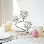 Metal Crystal Candle Holder Set of 6 - Elegant 3-Arm Tea Light Centerpiece with Shining Crystal Bowl, Wedding Anniversary Table Decor for Dining, Party (Silver, 6 Pcs 3 Arm) - Image 5