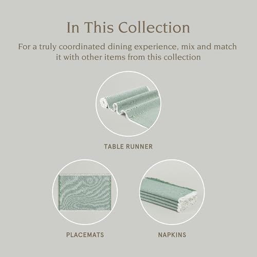 Over&Back 18x108 Woven Frayed Chambray Cotton Table Runner - Washable Table Runners for a Custom Home Decor Tablescape - Hand-Finished Frayed Edges - Coffee Table, Dinner Table, Living Room - Green - Image 4