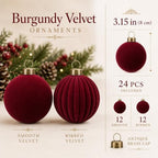 Pinkunn 24 Pcs Velvet Burgundy Christmas Ball Ornaments 3.15 Inch - Image 3