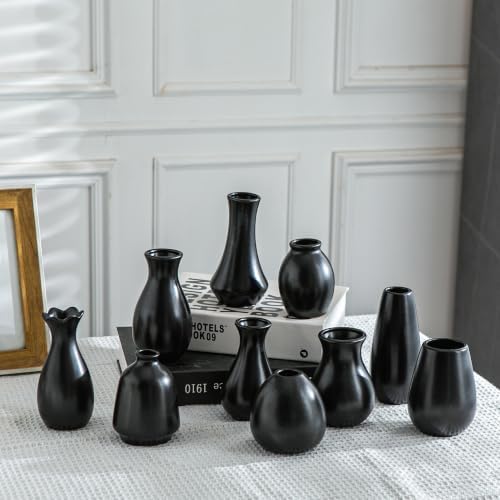 Tanvecle Ceramic Bud Vase Set of 10, Black Small Flower Vases for Decor - Image 2