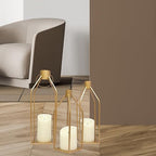 Gold Metal Candle Lanterns Set of 3, Tall Decorative Pillar Candle Holders for Indoor Outdoor Farmhouse Home Decor for Table Centerpiece, Porch, Fireplace, Weddings, Christmas (No Glass, No Candles) - Image 3