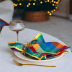 Multicolor Rainbow Cloth Dinner Napkins - 12 Pack, 100% Cotton, 20"x20" Colorful Cotton Dinner Napkins for Parties and Events - Checkered Multicolor Napkins - Image 5