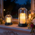 Fohil Hurricane Glass Candle Holders, Set of 2 Metal Candle Holder with Handmade Sturdy Glass Dome, 5" & 4" Wide Candle Lantern for Pillar Candles, Plants, Table Centerpiece, Home Decor - Image 2