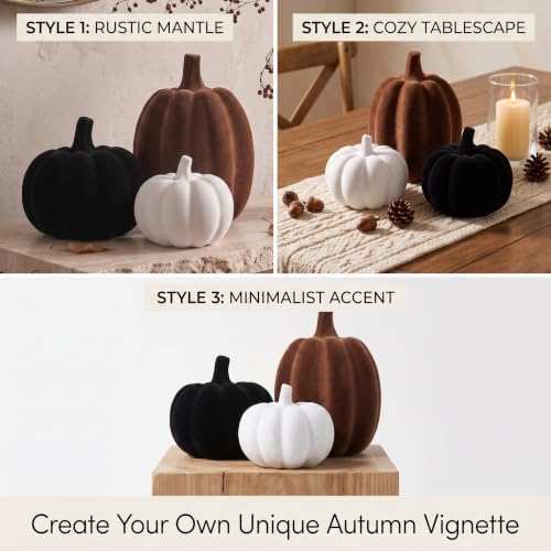 White Black Brown Flocked Pumpkins, Resin Pumpkin Modern Thanksgiving Decor - Image 5
