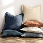 MIULEE Boho Linen Fringe Decorative Throw Pillow Covers Indigo Blue 20x20 - Image 4