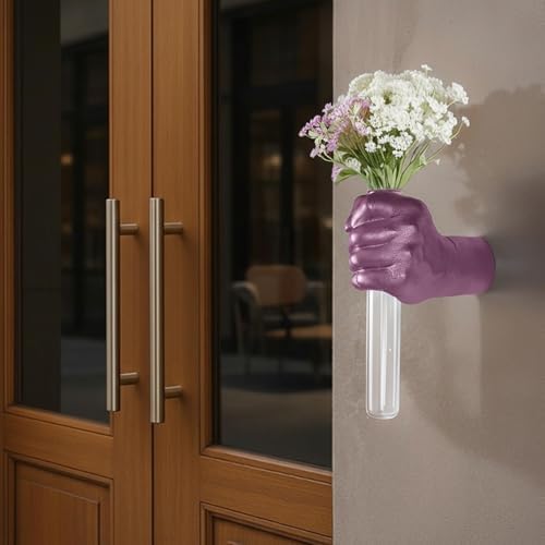 Purple Wall Sculptures, Hand Vases Home Decor, Wall Mount Art Sculpture, Unique Wall Art Statue, Funky Flower Vase Decorations, Modern Eclectic Hanging Decor,Glass Test Tube Vase(Purple) - Image 6