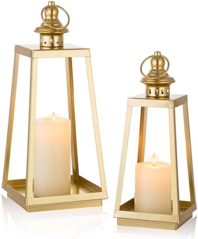 Gold Metal Lantern Decorative Indoor, Set of 2 Wedding Decor by Staymoment