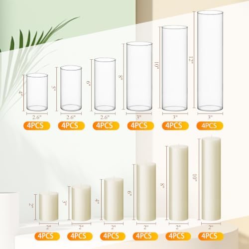 Shihanee 6 Glass Cylinder Vase Pillar Candle,Ivory，Clear,Set of 24 - Image 2