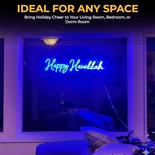 Happy Hanukkah Sign Neon LED for Wall Decor – Blue Hanukkah Lights Indoor, Easy to Hang Hanukkah Wall Decor & Light for Home, Window, and Party Decor - Image 7