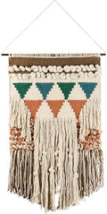 Primitives by Kathy Bohemia Style Woven Wall Hanging, Handmade Cotton Fringe Tassel Banner with Copper Hanging Rod, Bohemian Decor for Apartment, Dorm, Living Room, Bedroom, Baby Nursery, 14"W x 24"L by PrimitivesbyKathy