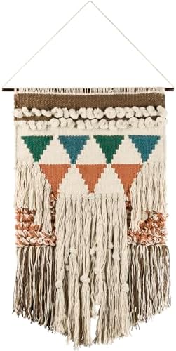 Primitives by Kathy Bohemia Style Woven Wall Hanging, Handmade Cotton Fringe Tassel Banner with Copper Hanging Rod, Bohemian Decor for Apartment, Dorm, Living Room, Bedroom, Baby Nursery, 14"W x 24"L by PrimitivesbyKathy
