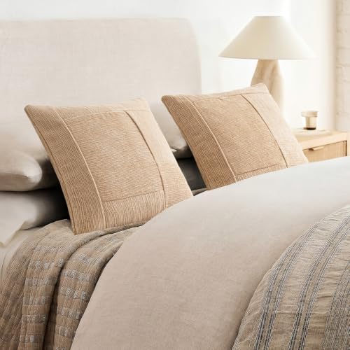 Foindtower Set of 2 Decorative Patchwork Chenille Throw Pillow Covers Textured Neutral Vintage Cushion Covers Modern Boho Accent Home Decor for Sofa Chair Couch Bedroom Living Room,20×20 Inch,Camel - Image 6