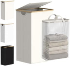 efluky Laundry Basket with Lid and Removable Bag, 100L Tall Laundry Hamper with Bamboo Handles, Aesthetic Dirty Clothes Bin for Laundry Room, Bathroom, Bedroom and Dorm, Beige by efluky