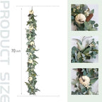 70 Inch Fall White Pumpkin Green Leaves Garland for Front Door, Fall Green Leaves Garland with Berries Pinecone Pumpkin for Indoor Outdoor, Fall Home Decor - Image 6
