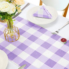 Cupuamon Fabric Checkered Table Runner 12 Pack Waterproof Gingham Table Runner 14W x 108L Buffalo Check Table Runners for Parties Kitchen Dining Wedding Banquet (Lavender and White) - Image 5