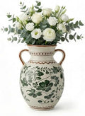 EFISPSS Ceramic Vintage Vase Decorative Spring Decor Chinese Crackle Floral Handle for Dining Room Living Room Green by EFISPSS