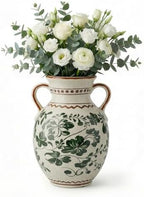 EFISPSS Ceramic Vintage Vase Decorative Spring Decor Chinese Crackle Floral Handle for Dining Room Living Room Green by EFISPSS