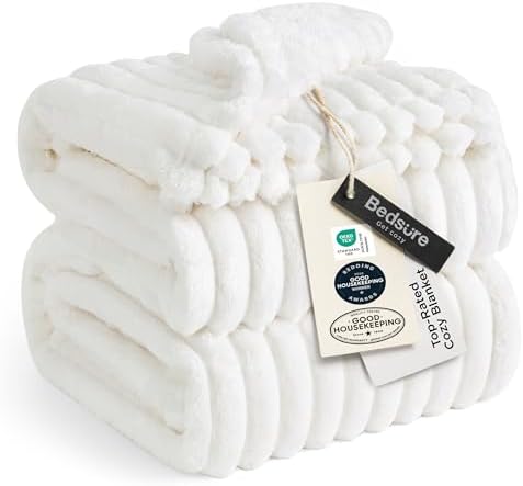Bedsure Soft Cozy King Size Fleece Blankets for Bed Off White 108"x90" by BEDSURE