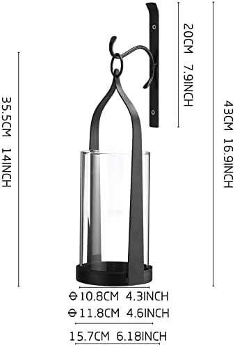 Hanging Wall Sconce Medieval Modern Wall Mounted Hurricane Candle Holder Glass & Metal Farmhouse Handcrafted Wall Art Decorations, Black Set of 2 HT21-0205B2 - Image 2