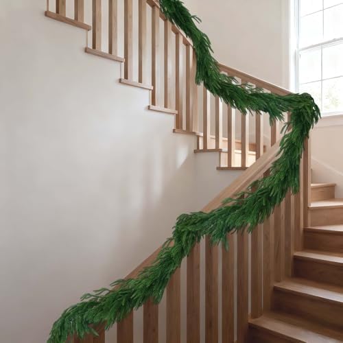 【Extra Full】 15FT Christmas Norfolk Pine Garland, Greenery Real Touch Decorations for Mantle Table Staircase Fireplace Mantel Porch Banister Holiday Home Winter Faux Xmas Indoor Outdoor Decor - Image 4