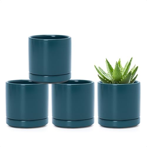 D'vine Dev 4-Pack Ceramic Pots with Saucers, Teal, 3.5 in, 94-X-A-9 by DvineDevPlanterPotsandStand
