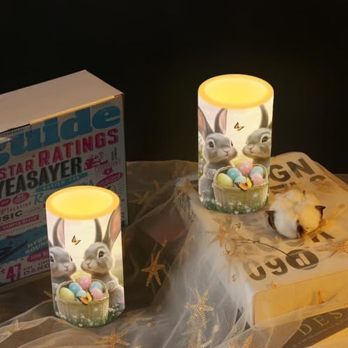 Flameless Candles LED Easter Rabbit Decorative Candles Battery Operated Ornage Flickering Candles with 18-Key Remote Timer Pillar for Home Living Room Party Table Decorations - Image 6